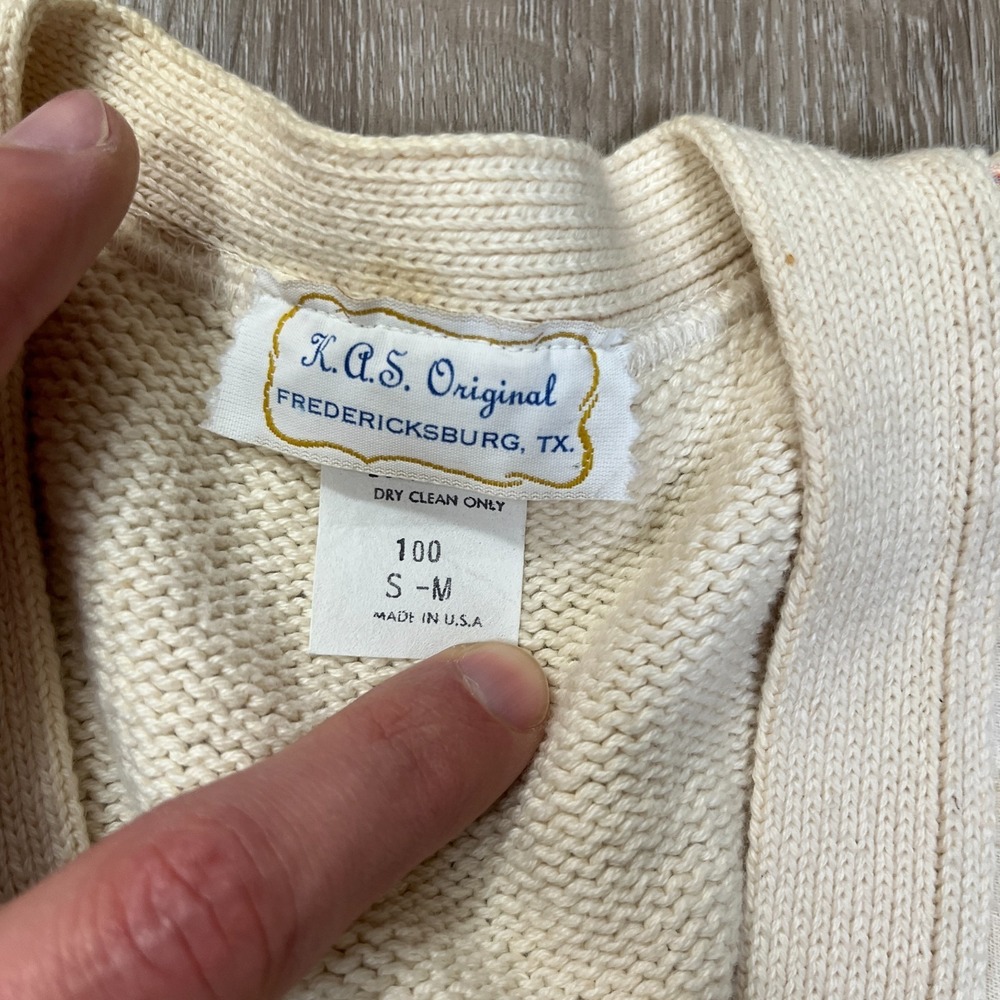 K.A.S. Originals Patchfork Knit Cotton Cardigan Handmade Sweater USA Size S-M - Picture 3 of 7
